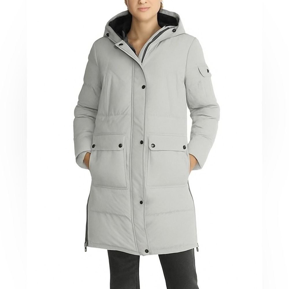 REBECCA MINKOFF Fur‎ Hooded Puffer Heavyweight Coat XS Light Gray